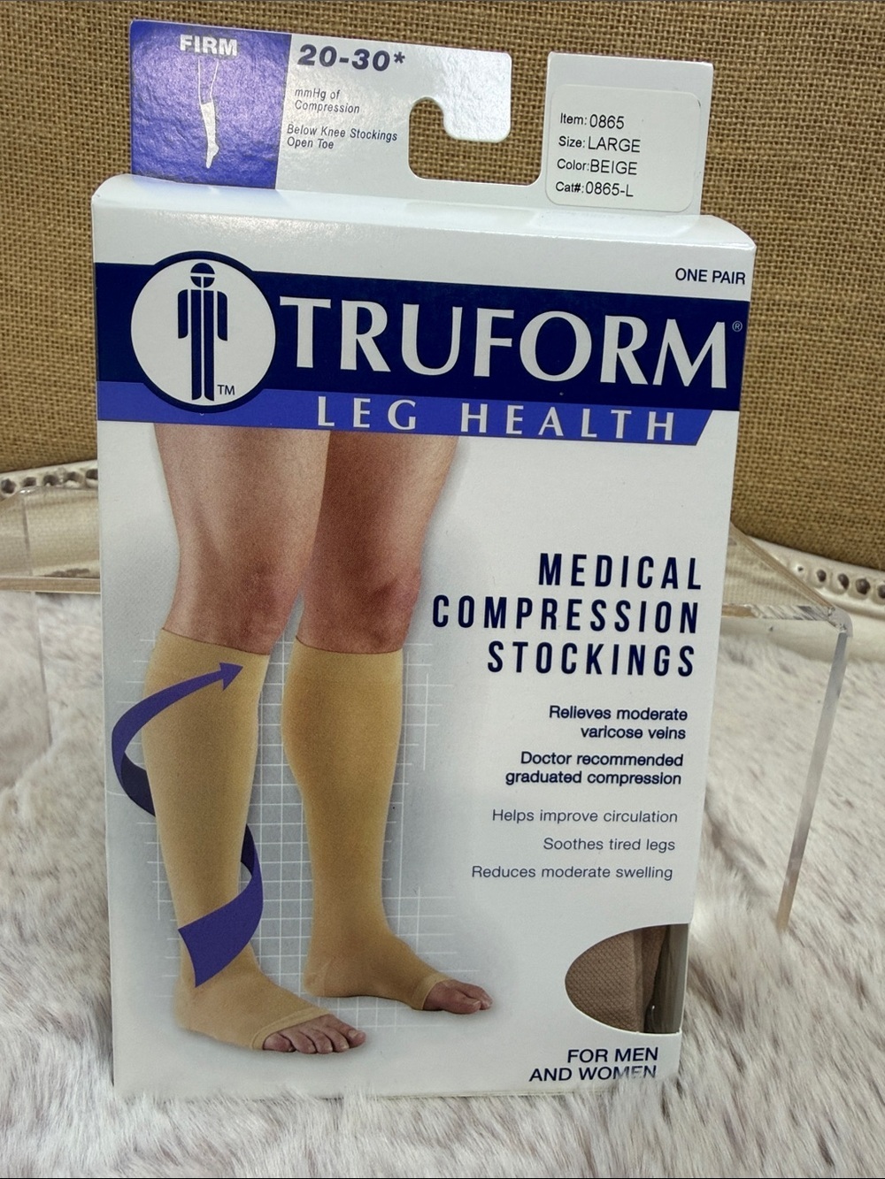 Truform | Beige Medical Compression Stockings, Firm, Large, Unisex, NWT